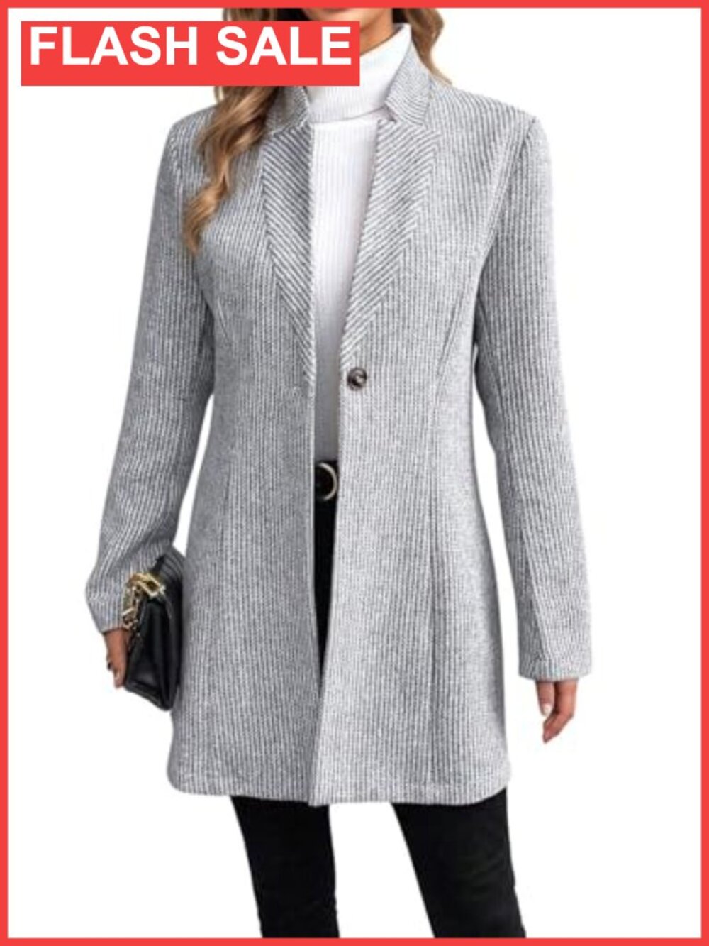 Womens Mid-Long Wool Coat 1 Button Stand Collar Blazer Jacket